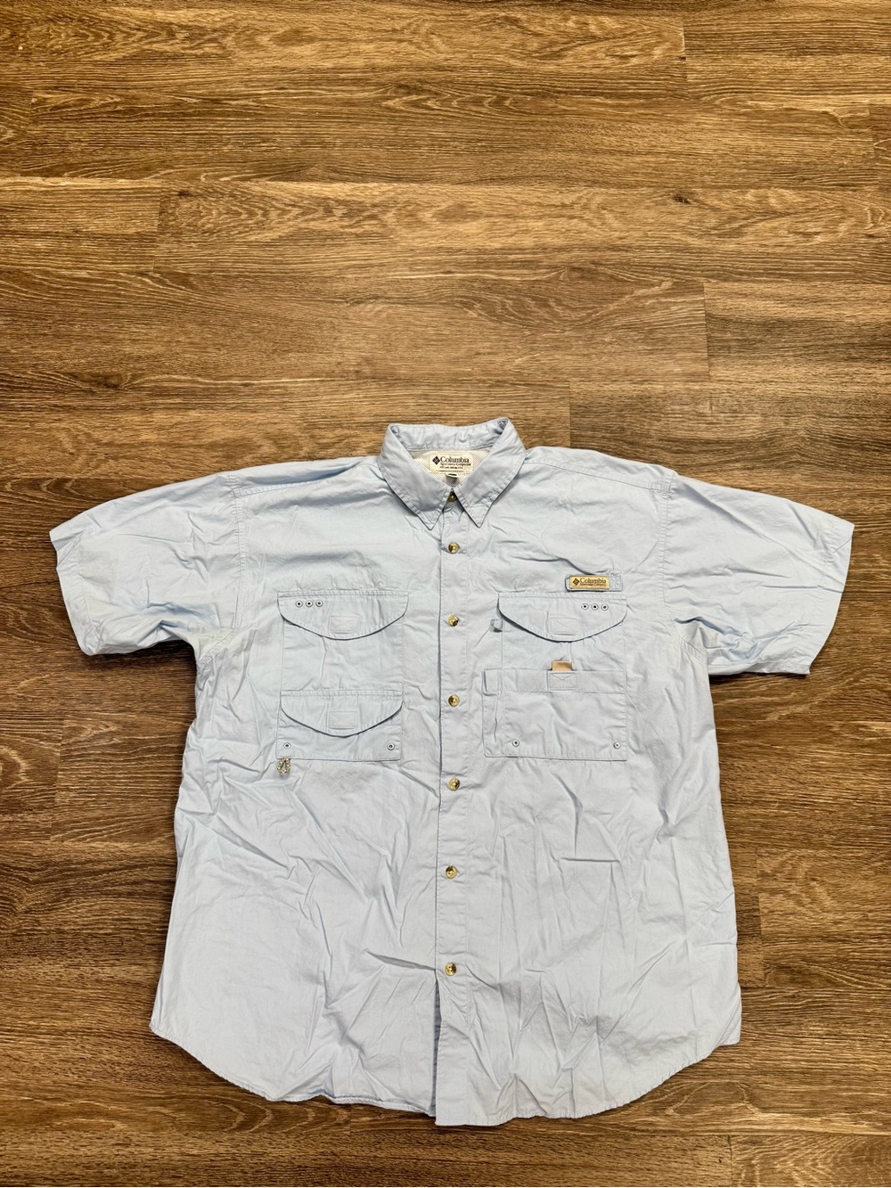 Columbia PFG Bahama Fishing Shirt Men's L Blue Vented Short Sleeve Cotton